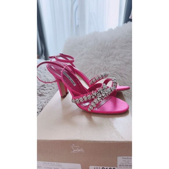 MANOLO BLAHNIK Vedada Satin Crystal Embellished Sandals 38 - Picture 7 of 10